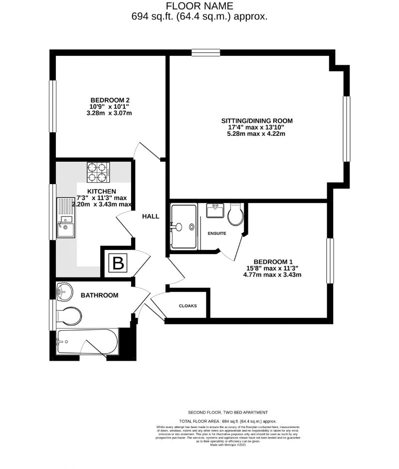 Floorplan for Apartment 11 Birchdale Court, Birchdale Road, Appleton, Cheshire