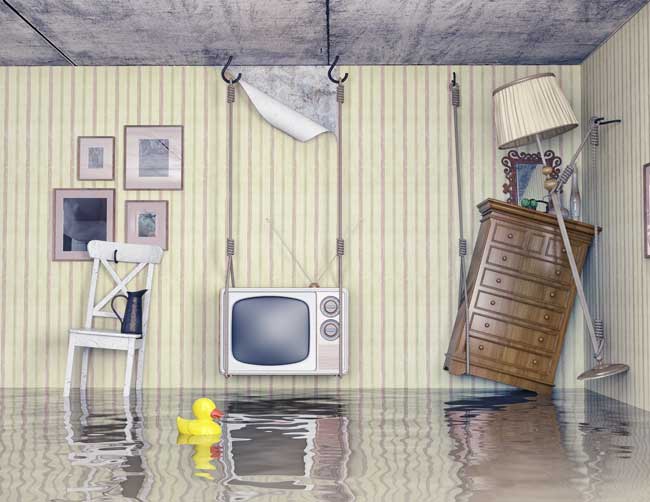 an insured home - flooded property with belongings 